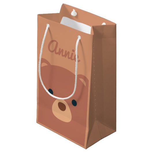 Cute Cudly Brown Beer Custom Name | Gift Bag Klein Cadeauzakje (Voorkant Gekanteld)