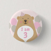 Cute Cudly Teddy Bear Birthday Age Badge Button