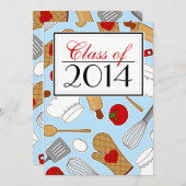 Cute Culinaire School Afstuderen Invite Blue Kaart (Voorkant / Achterkant)