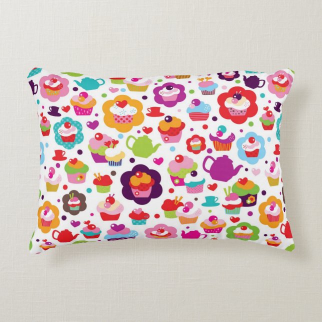 Cute cup cake en theepot decoratief kussen (Voorkant)