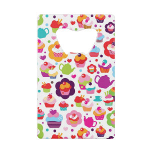 Cute cup cake en theepot kredietkaart flessenopener