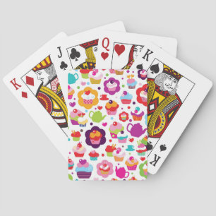 Cute cup cake en theepot pokerkaarten