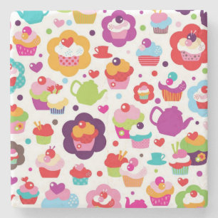 Cute cup cake en theepot stenen onderzetter