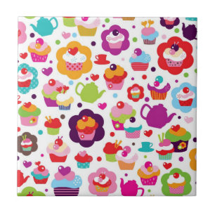 Cute cup cake en theepot tegeltje