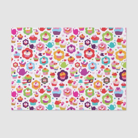 Cute cup cake en theepot tissuepapier (Voorkant)