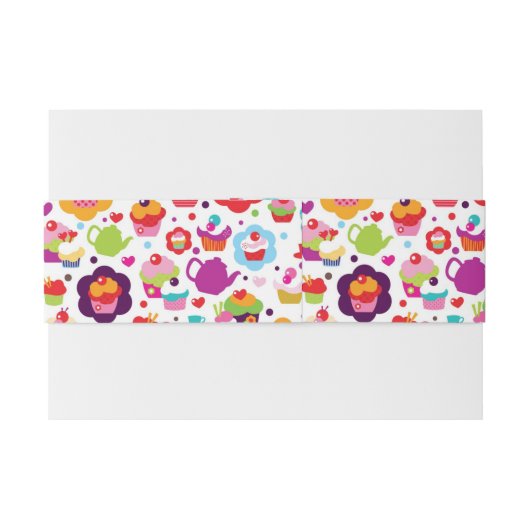 Cute cup cake en theepot uitnodigingen wikkel (Achterkant Voorbeeld)