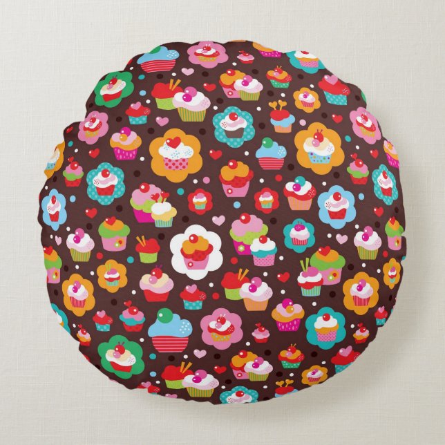 Cute Cup Cake Pattern Rond Kussen (Voorkant)