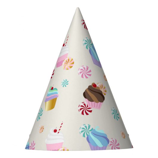 Cute Cupcake and Candy Pattern for Birthday Party Feesthoedjes (Voorkant)
