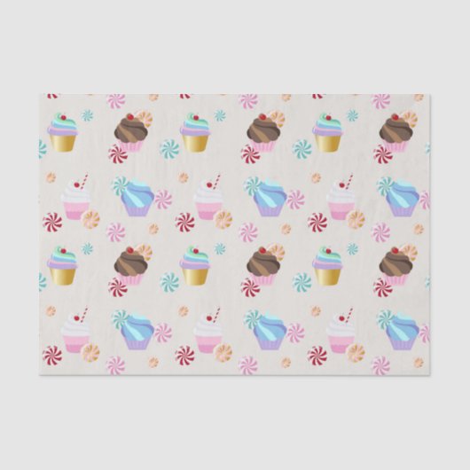 Cute Cupcake and Candy Pattern for Birthday Party Tissuepapier (Voorkant)