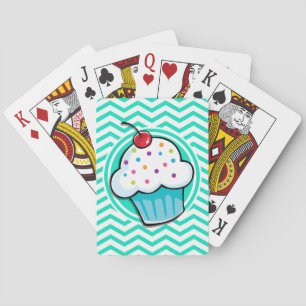 Cute Cupcake Aqua Green Chevron Pokerkaarten