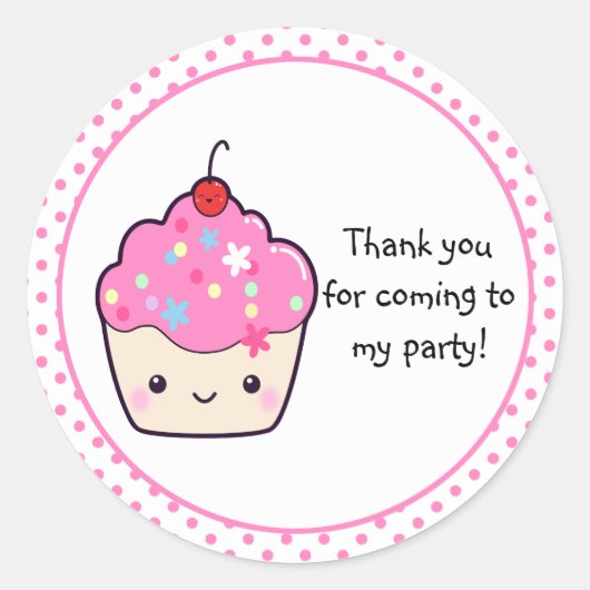 Cute Cupcake Bedankt Ronde Sticker (Voorkant)