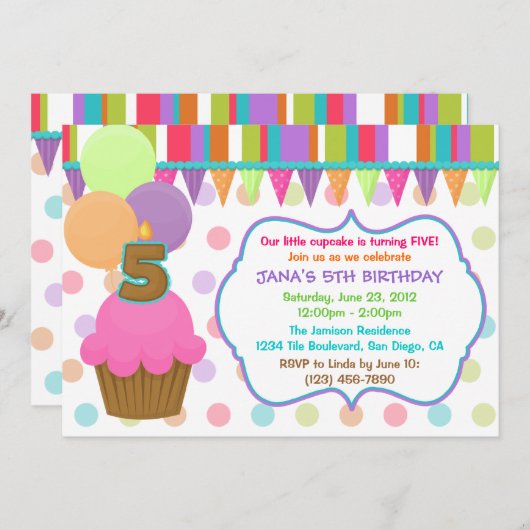 Cute Cupcake Birthday Invitation [5] Kaart (Voorkant / Achterkant)