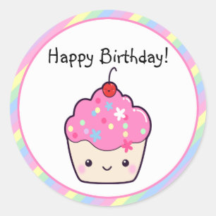 Cute Cupcake Birthday Ronde Sticker