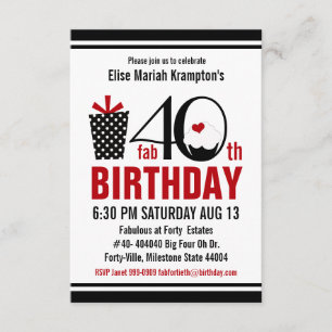 Cute Cupcake Black en Red 40th Birthday Kaart