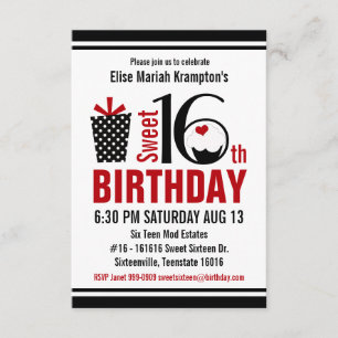 Cute Cupcake Black en Red Sweet 16 zaterdag Kaart