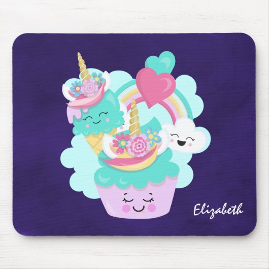 Cute Cupcake en Happy Ice Cream Muismat (Voorkant)