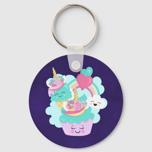 Cute Cupcake en Happy Ice Cream Sleutelhanger (Voorkant)