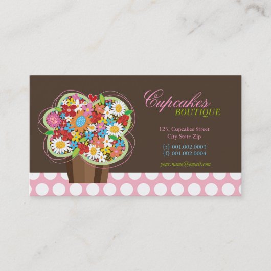Cute Cupcake Flowers de printemps Carte de visite  (Devant)