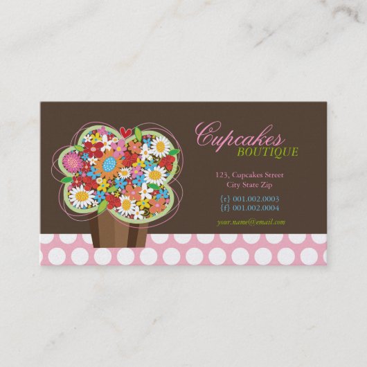 Cute Cupcake Flowers de printemps Carte de visite (Devant)