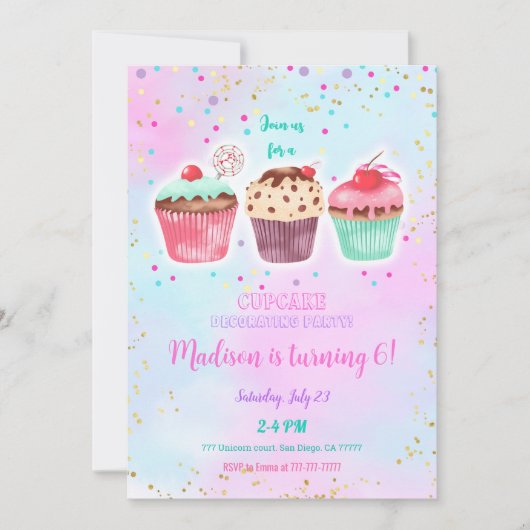 Cute Cupcake Invitation d'anniversaire (Devant)
