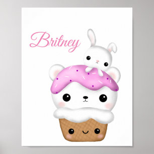 Cute Cupcake kawaii Ice crème gepersonaliseerd Poster