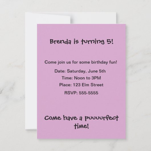 Cute Cupcake Kitty Cat Fairy Invitation d'annivers (Dos)