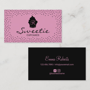Cute Cupcake Logo Sweet Bakery Black & Roze Visitekaartje