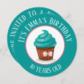 Cute Cupcake met Blauwgroen ijskinderen van zaterd Kaart (Voorkant / Achterkant)