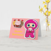 Cute Cupcake Ninja - Rose - Carte Anniversaire (Fleur jaune)