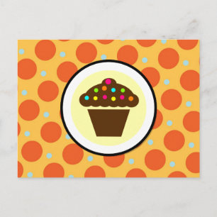 Cute Cupcake on Oranje Blue Yellow Polka Dots Briefkaart