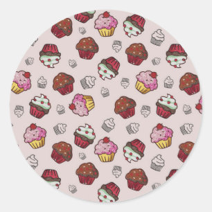 Cute Cupcake Patroon Ronde Sticker