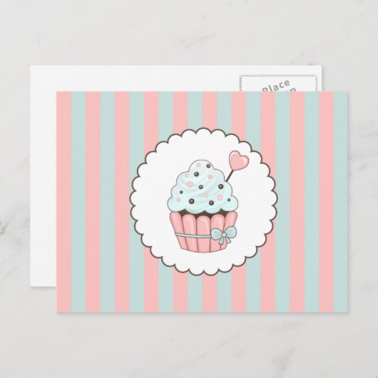 Cute Cupcake Roze & Mint Blue Design Briefkaart (Voorkant / Achterkant)