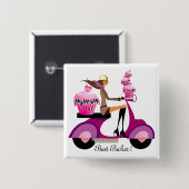 Cute Cupcake Scooter Girl Button Pink Zebra (Voorkant /achterkant)