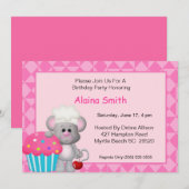 Cute Cupcake Souris Invitation Anniversaire (Devant / Derrière)
