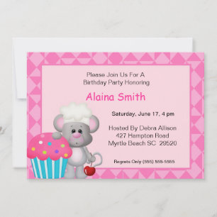 Cute Cupcake Souris Invitation Anniversaire