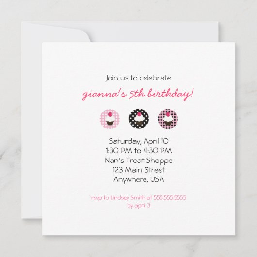 Cute Cupcake Uitnodiging (Voorkant)