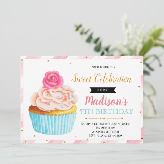 Cute cupcake-uitnodiging kaart (Staand voorkant)