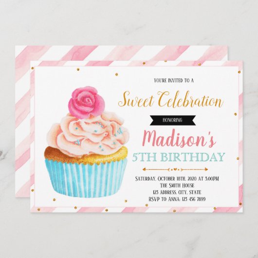 Cute cupcake-uitnodiging kaart (Voorkant / Achterkant)