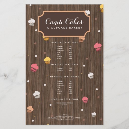 Cute Cupcakes Bakery Patroon Brown Wood Flyer (Voorkant)