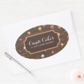 Cute Cupcakes Bakery Patroon Brown Wood Ovale Sticker (Envelop)