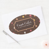 Cute Cupcakes Bakery Pattern Brown Ovale Sticker (Envelop)