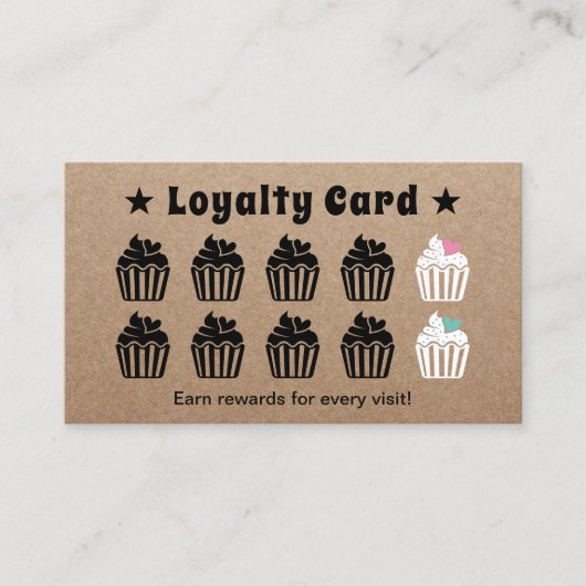 Cute Cupcakes Pastry Bakery Kraft Loyalty Reward (Voorkant)