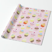 Cute Cupcakes Pattern Pastel Pink Cadeaupapier (Uitgerold)