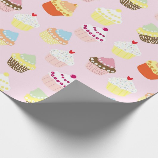 Cute Cupcakes Pattern Pastel Pink Cadeaupapier (Hoek)