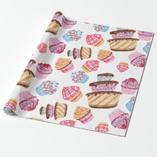 Cute Cupcakes Pattern Wrapping Paper Cadeaupapier