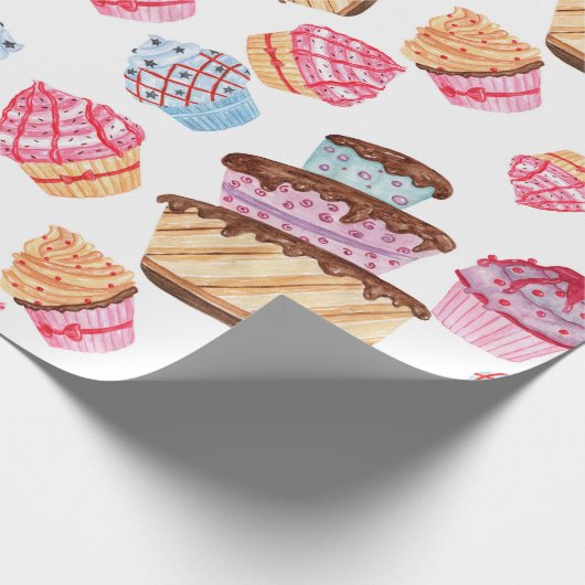 Cute Cupcakes Pattern Wrapping Paper Cadeaupapier (Hoek)