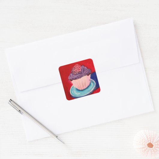 Cute Cupcke Vierkante Sticker (Envelop)