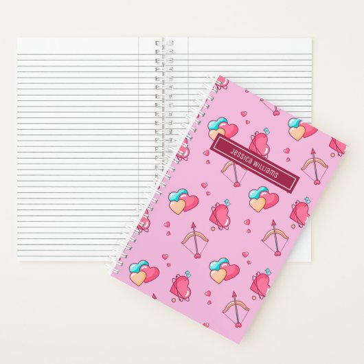 Cute Cupid Boog en Pijl Hart Patroon Retro Liefde Notitieboek (Binnen)