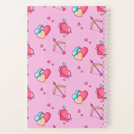 Cute Cupid Boog en Pijl Hart Patroon Retro Liefde Notitieboek (Achterkant)