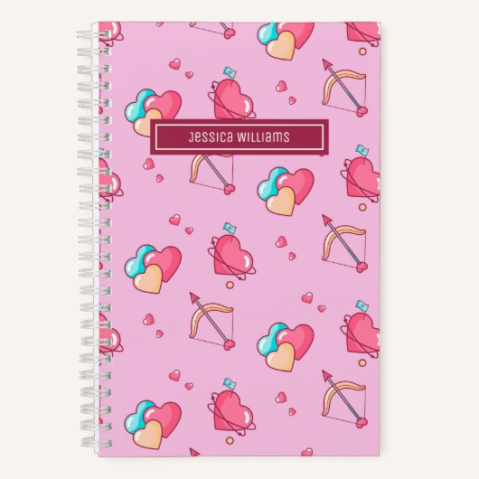 Cute Cupid Boog en Pijl Hart Patroon Retro Liefde Notitieboek (Voorkant)